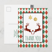 2 Kerstherten Springend in Rustieke Stijl Dankjewe Briefkaart (Voorkant / Achterkant)