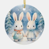 2 kerstkonijnen keramisch ornament (Voorkant)