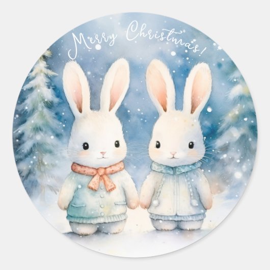 2 kerstkonijnen ronde sticker (Voorkant)
