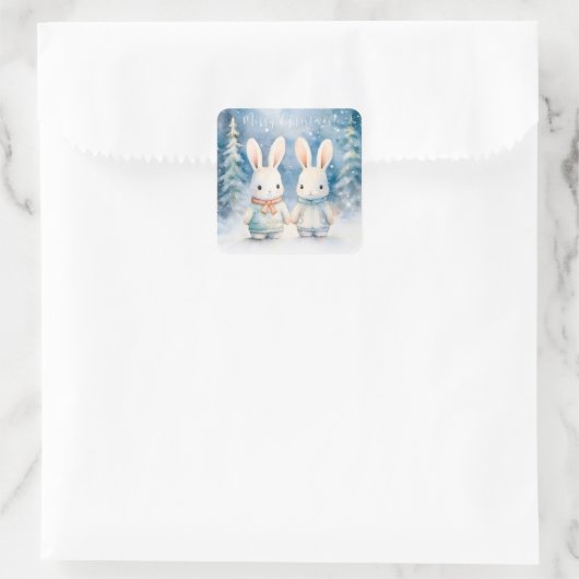 2 kerstkonijnen vierkante sticker (Tas)