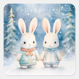 2 kerstkonijnen vierkante sticker