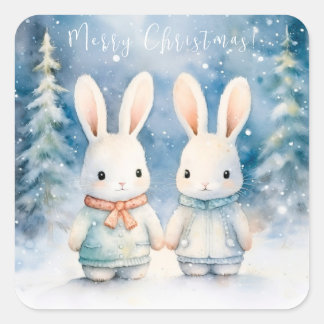 2 kerstkonijnen vierkante sticker