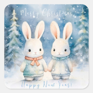 2 kerstkonijnen vierkante sticker