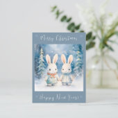 2 kerstkonijntjes briefkaart (Staand voorkant)