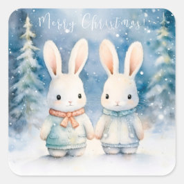 2 kerstkonijntjes vierkante sticker