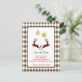2 Kerstmis Herten Jumping Rustic Save the Date Briefkaart (Staand voorkant)