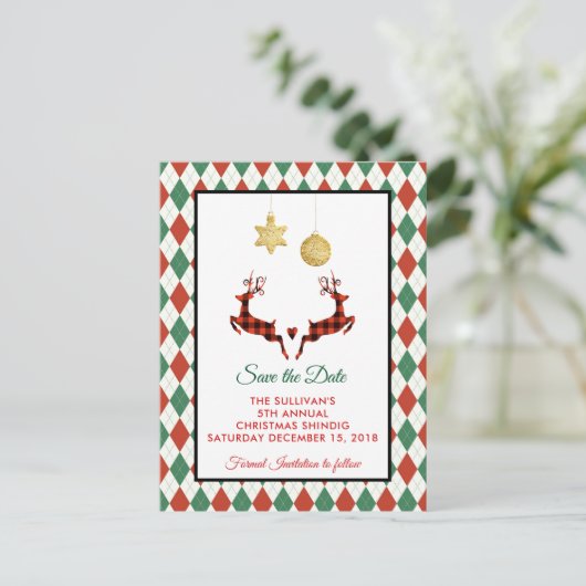 2 Kerstmis Herten Jumping Rustic Save the Date Briefkaart (Staand voorkant)