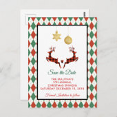 2 Kerstmis Herten Jumping Rustic Save the Date Briefkaart (Voorkant / Achterkant)