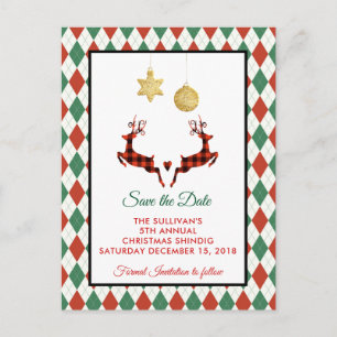 2 Kerstmis Herten Jumping Rustic Save the Date Briefkaart