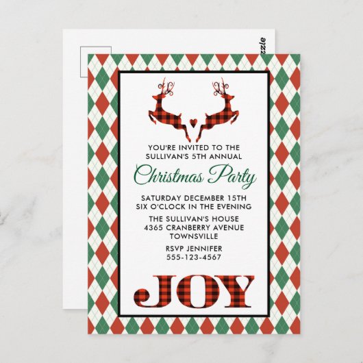 2 Kerstmis herten springen rustiek feestje uitnodi Briefkaart (Voorkant / Achterkant)