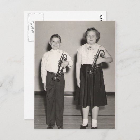 2 Kinderen met Trumpets Briefkaart (Voorkant / Achterkant)