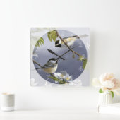 2 Kleine vogels in een boom bevestigen Vierkante Klok (Huis)