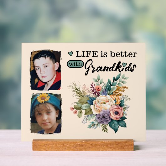 2 kleinkinderen foto bloemengroen acryl bord (Neutraal)