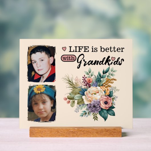 2 kleinkinderen foto bloemenroze acryl bord (Neutraal)