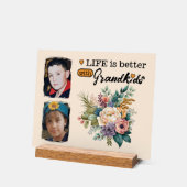 2 kleinkinderen foto bloemig sinaasappel acryl bord (Hoek)