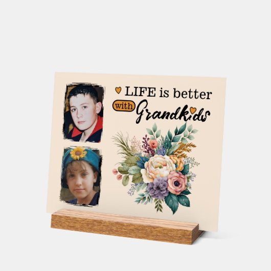 2 kleinkinderen foto bloemig sinaasappel acryl bord (Hoek)