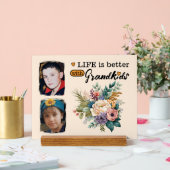 2 kleinkinderen foto bloemig sinaasappel acryl bord (Huwelijk)