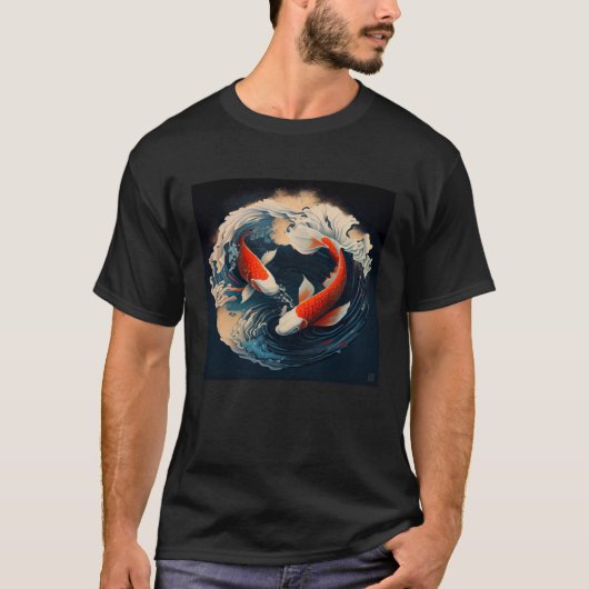 2 Koi Fish swimming in a Japanese style wave T-shirt (Voorkant)