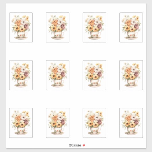 2 kopje bloemen sticker (Vel)