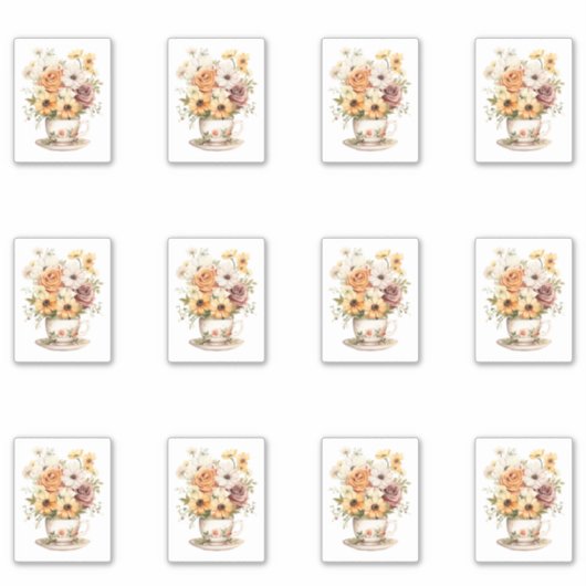 2 kopje bloemen sticker (Voorkant)