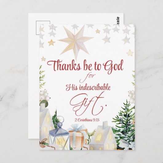 2 Kor 9:15 Bedankt zij met God de kerstwinterbijbe Briefkaart (Voorkant / Achterkant)