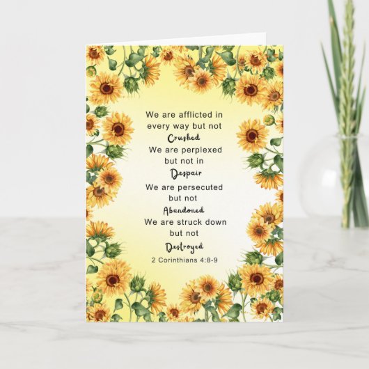 2 Korintiërs 4:8-9 Bijbelvers Zonnebloem Kaart (Voorkant)