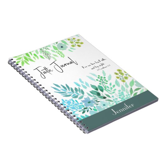 2 Korintiërs 5:7 - Blauw Groen Bloemen Geloof Gebe Notitieboek (Rechterzijde)