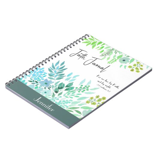 2 Korintiërs 5:7 - Blauw Groen Bloemen Geloof Gebe Notitieboek (Linkerzijde)