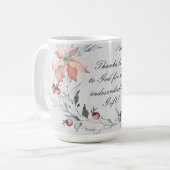 2 Korintiërs 9:15 Bedankt zij met God Koffiemok (Voorkant links)