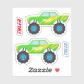 2 Koude monstertrucks met vlammen, Y-naam Sticker (Vel)