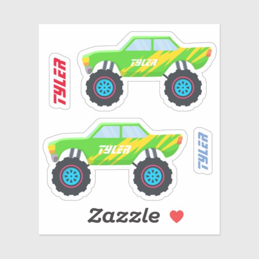 2 Koude monstertrucks met vlammen, Y-naam Sticker (Vel)