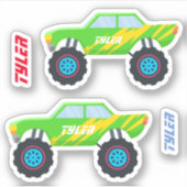2 Koude monstertrucks met vlammen, Y-naam Sticker (Voorkant)
