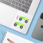 2 Koude monstertrucks met vlammen, Y-naam Sticker (Laptop met iPhone)