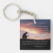 2 Kronieken 7:14 Bijbelvers Man knielen om te bidd Sleutelhanger (Voorkant)