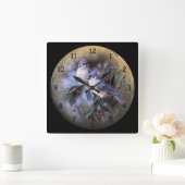 2 Kute Blue Jays op een Branch of Berries Vierkante Klok (Huis)