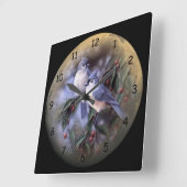 2 Kute Blue Jays op een Branch of Berries Vierkante Klok (Hoek)