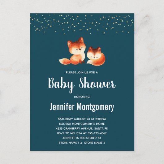 2 Kute Little Red Foxes Baby shower Uitnodiging Briefkaart (Voorkant)