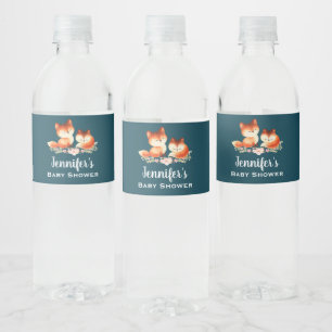 2 Kute Little Red Foxes Baby shower Waterfles Etiket