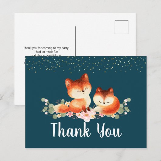 2 Kute Little Red Foxes Bedankt Briefkaart (Voorkant / Achterkant)
