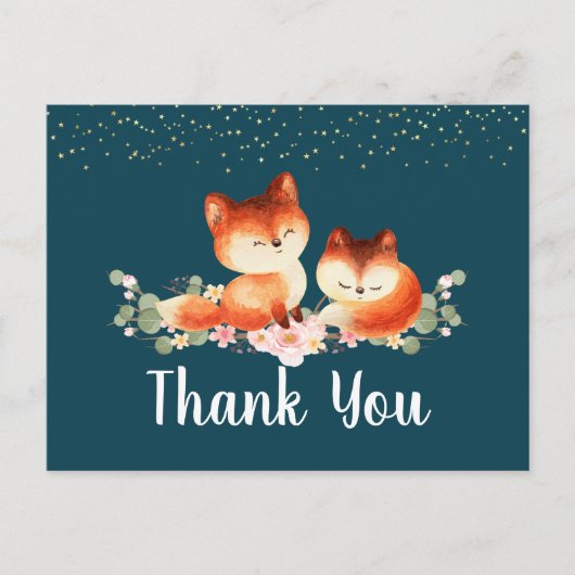 2 Kute Little Red Foxes Bedankt Briefkaart (Voorkant)