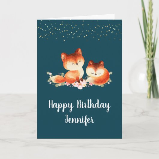 2 Kute Little Red Foxes Birthday Kaart (Voorkant)
