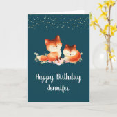 2 Kute Little Red Foxes Birthday Kaart (Gele Bloem)