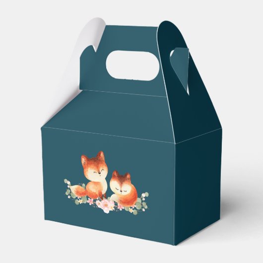 2 Kute Little Red Foxes Waterverf Baby shower Bedankdoosjes (Achterkant)