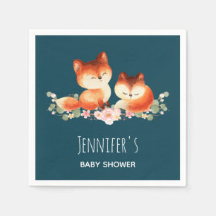 2 Kute Little Red Foxes Waterverf Baby shower Servet