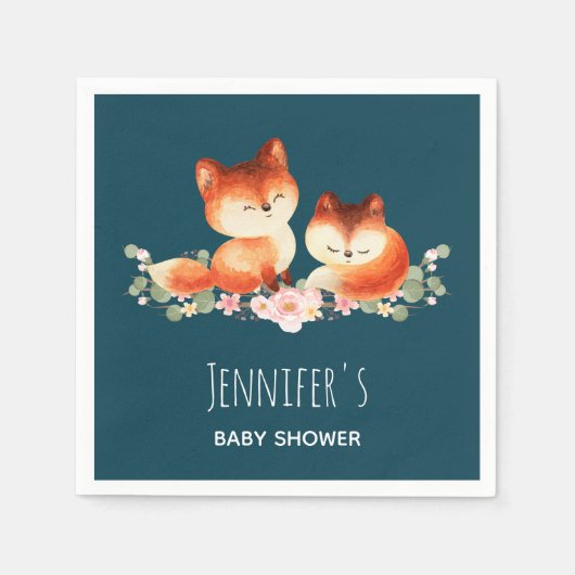 2 Kute Little Red Foxes Waterverf Baby shower Servet (Voorkant)