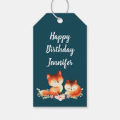 2 Kute Little Red Foxes Waterverf Birthday Cadeaulabel (Voorkant)