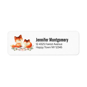 2 Kute Little Red Foxes Waterverf Design Address Etiket