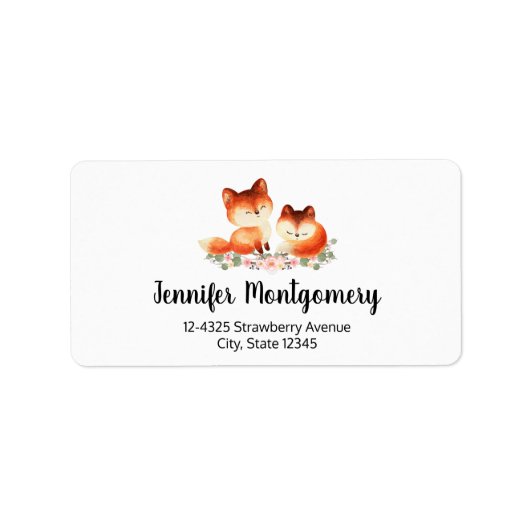 2 Kute Little Red Foxes Waterverf Design Address Etiket (Voorkant)