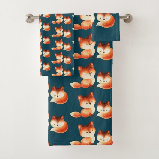 2 Kute Little Red Foxes Waterverf Design Bad Handdoek (Insitu)
