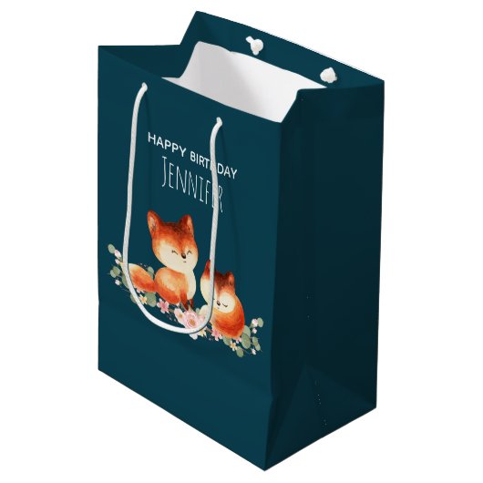 2 Kute Little Red Foxes Waterverf Design Birthday Medium Cadeauzakje (Voorkant Gekanteld)